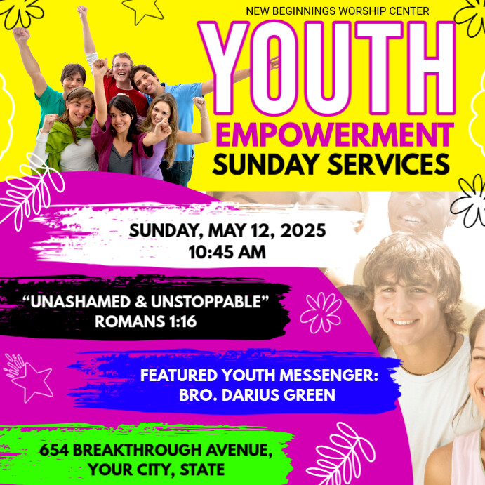 Yellow Professional Youth Empowerment Sunday Services  Instagram Post Instagram-bericht template