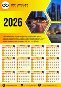 Yellow Professionnel Calendar 2026 Corporate A3 template