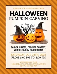 Yellow Pumpkin Carving Halloween Party Video Flyer (format US Letter) template