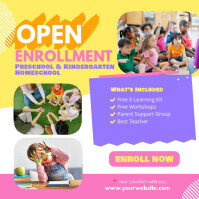Yellow Purple Pink Professional Open Enrollment Preschool Kindergarten Instagram Post Instagram-opslag template