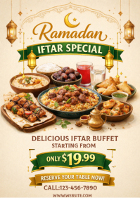 Yellow Ramadan Iftar Buffet A3 template