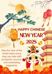 Yellow Red Cream Modern & Minimal Happy Chinese New Year 2025 Poster A5 template