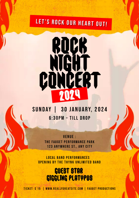 Yellow Red Creative Rock Concert Flyer Template | PosterMyWall