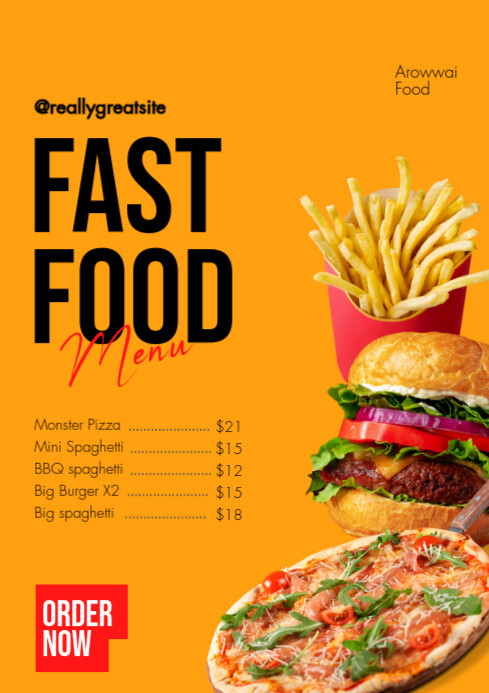 Yellow Red Modern Fast Food Menu Template | PosterMyWall