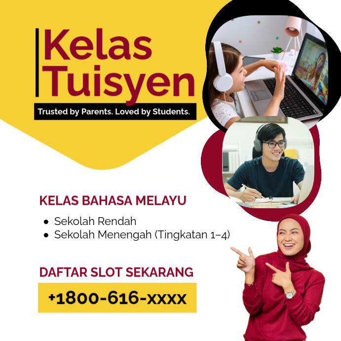 Yellow Red Professional Kelas Tuisyen Instagram Post template