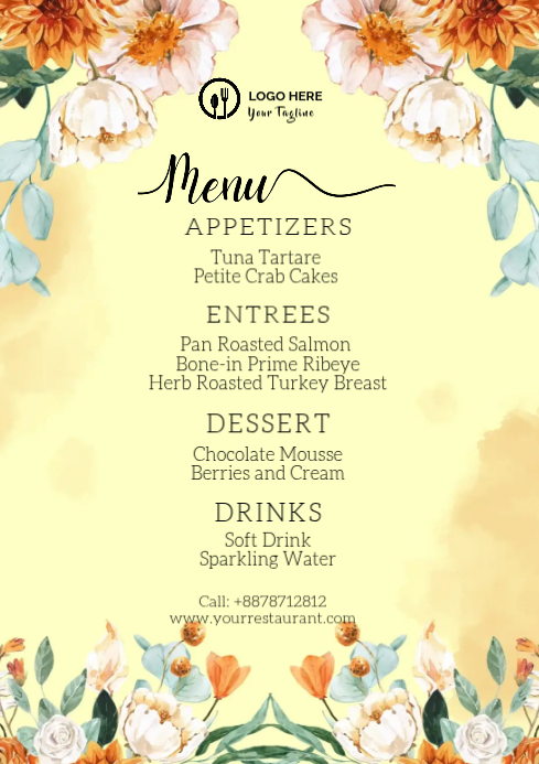 Yellow Restaurant Menu A4 Template | PosterMyWall