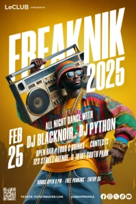 Yellow Retro Boom Box Freaknik Party Poster Template