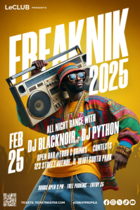 Yellow Retro Boom Box Freaknik Party Poster Template