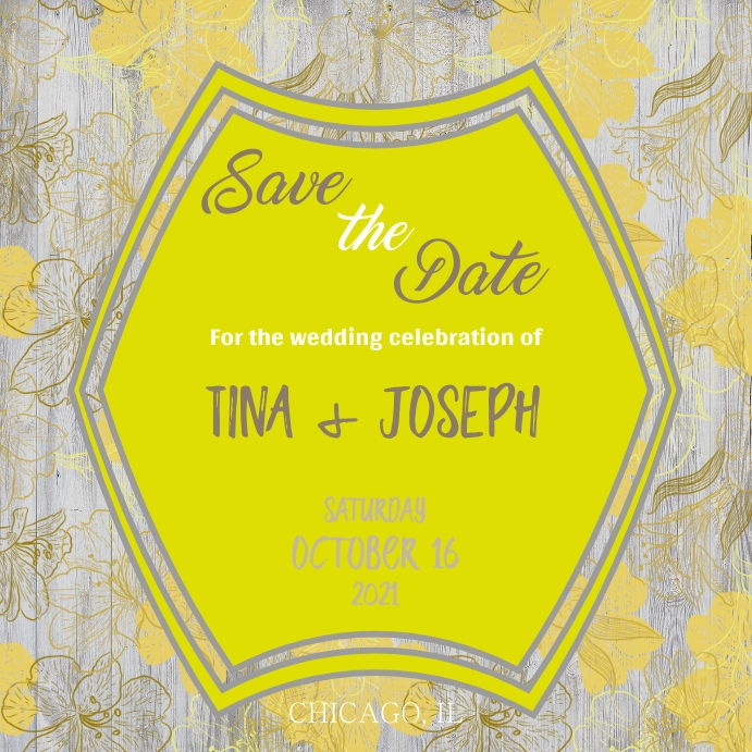 Yellow Save the Date Rustic Instagram Post template