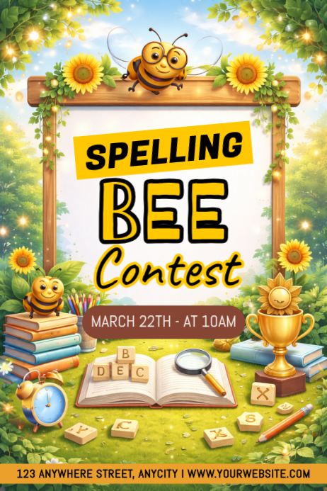 Yellow Spelling Bee Poster Template | PosterMyWall