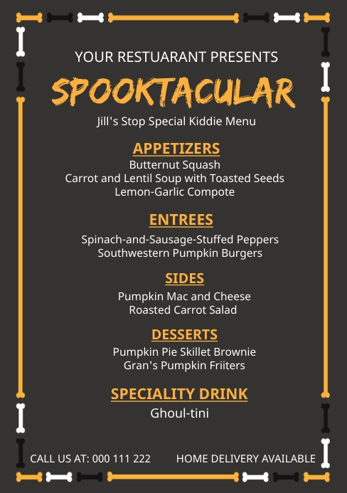 Copy of Yellow Spooktacular Kids Halloween Menu | PosterMyWall