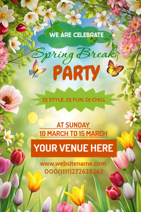 Yellow Spring Break Poster Template | PosterMyWall
