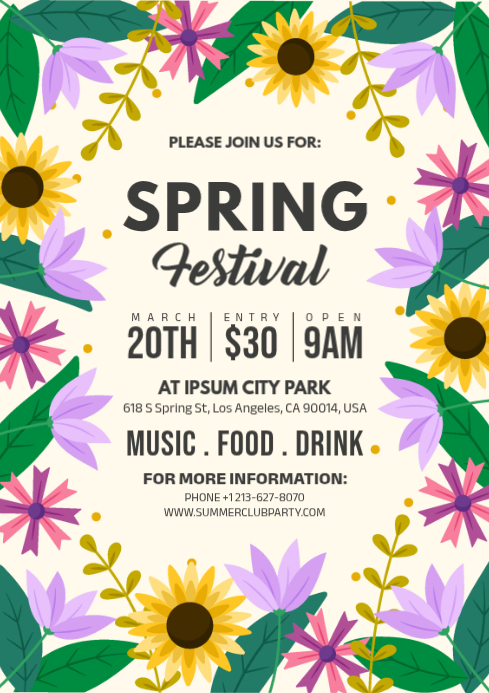 White Spring Festival A4 Template | PosterMyWall