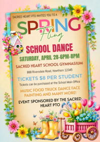 Yellow Spring Fling School Dance Invitation A4 template