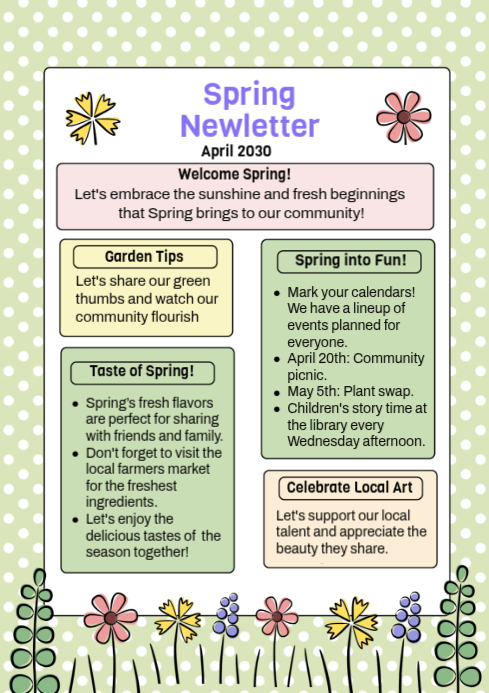 Spring Newsletter Samples Copy of Yellow Spring Newsletter A4 | PosterMyWall