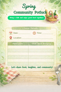 Spring Potluck Sign Up Sheet Template | PosterMyWall