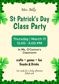 Yellow St Patrick's Day Class Party A6 template