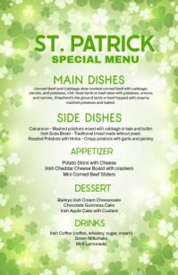 Yellow St Patrick's Day Menu Design Tabloid template
