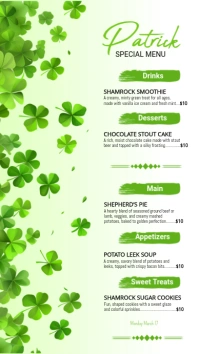 Yellow St Patrick's Day Menu Instagram Story template