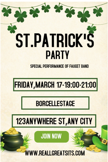 Yellow St Patricks Party Poster Template | PosterMyWall