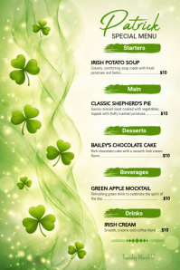 Yellow St. Patrick's Day Menu Poster template