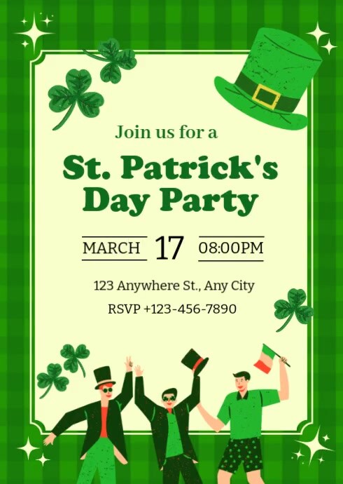 Yellow  St. Patrick's Day Party  A6 template