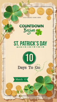 Yellow St. Patrick’s Day Countdown Template | 10 Days to Go Shamrock Design Instagram Story