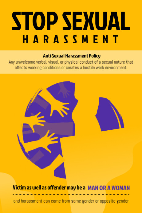 Yellow Stop Sexual Harassment Poster Template | PosterMyWall