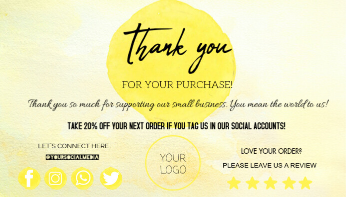 Thanks Yellow yellow thank you cards Template | PosterMyWall
