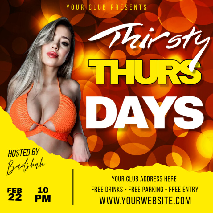 Yellow Thirsty Thursday  Instagram Post template