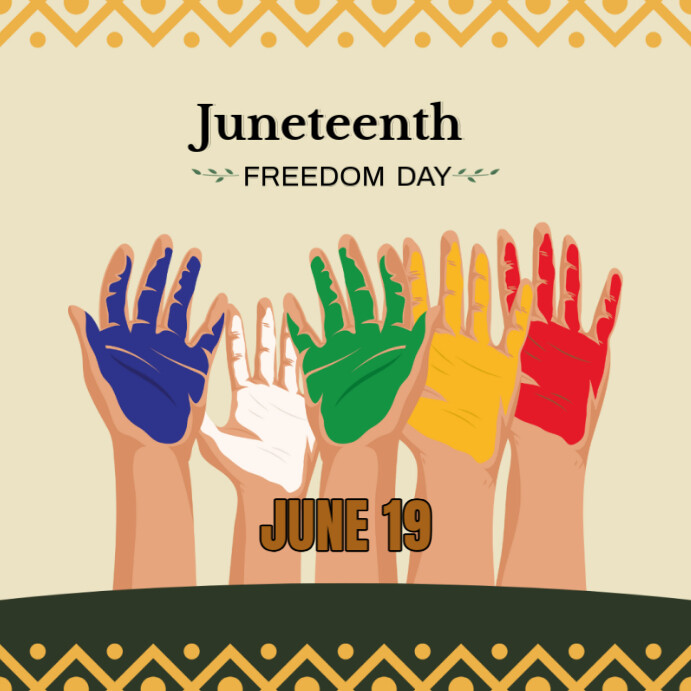 Yellow Typographic 19th June Juneteenth Celebration Day With All Hands Raised, Multi-colors Instagra Iphosti le-Instagram template
