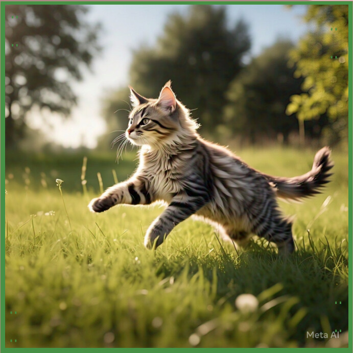 Yellow Typographic A Running Cat In Green Grass  Instagram Post template