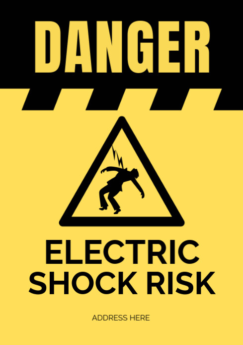 Yellow Typographic Danger Electric Shock Risk Sign A4 Template ...