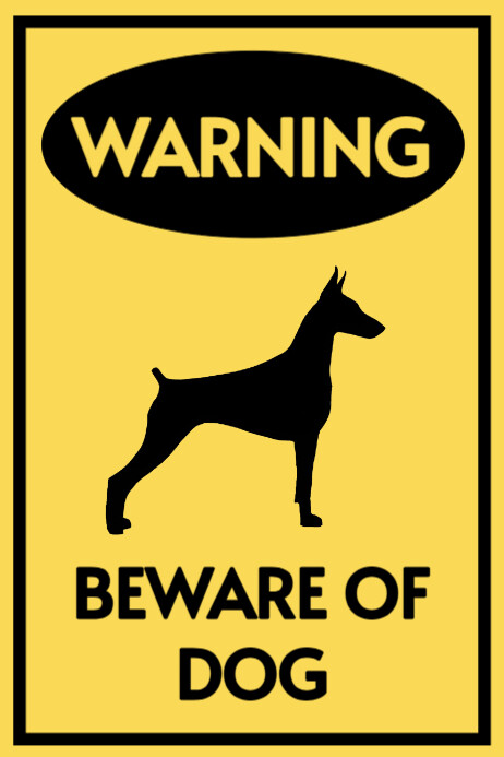 Yellow Typographic Dog Warning Notice  Poster template