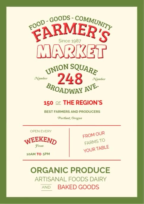 Yellow Typographic Farmers Market Poster A3 template