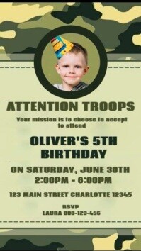 Yellow Typographic Soldier Birthday Invitation Digital Display (9:16) template