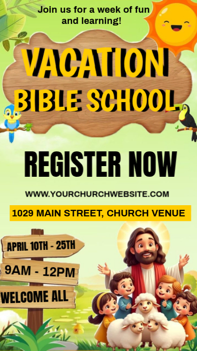 Yellow Vacation Bible School Instagram Story Template | PosterMyWall