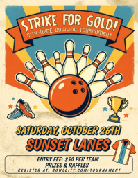 Yellow Vintage Bowling Tournament Flyer Рекламная листовка (US Letter) template