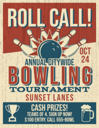 Yellow Vintage Bowling Tournament Flyer ใบปลิว (US Letter) template