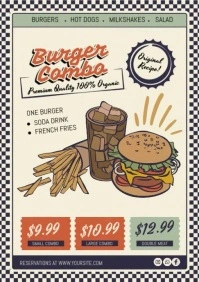 Yellow Vintage Burger Fast Food Restaurant Flyer A4 template
