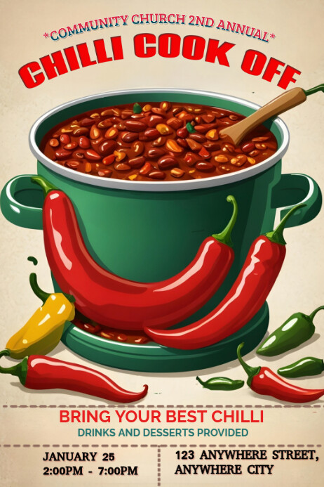 Poster Live Cook Yellow Vintage Chilli Cook-off Poster Template | PosterMyWall