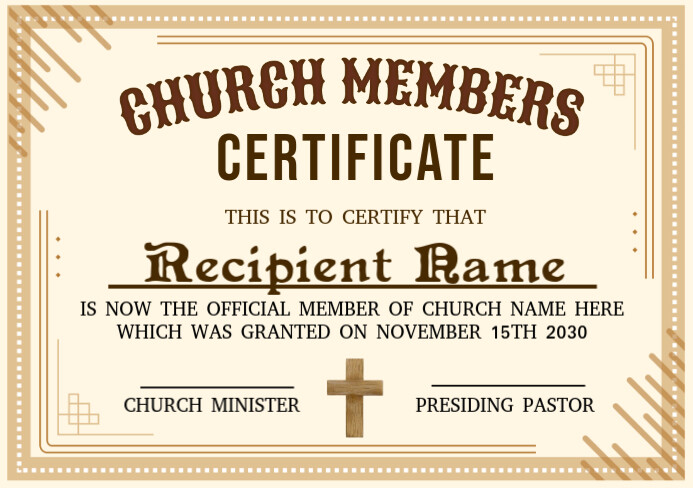 Yellow Vintage Church Membership Certificate  A5 template
