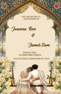 Yellow Vintage Indian Wedding Invitation Card  Half Page Wide Isigamu Sekhasi Ububanzi template