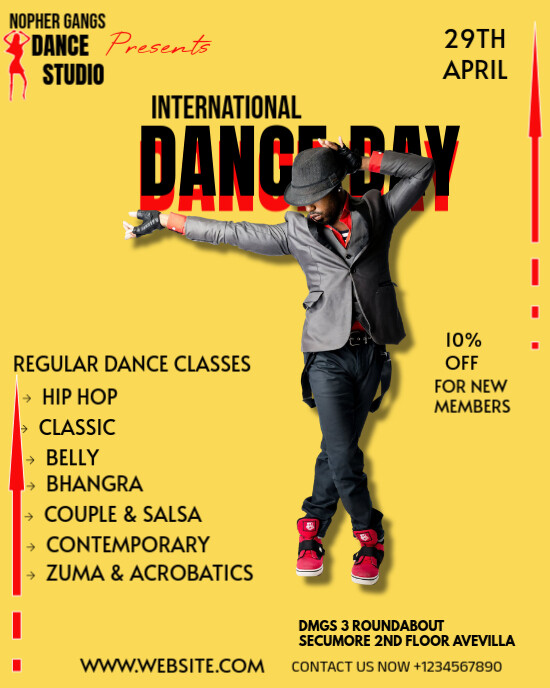 Yellow Vintage International Dance Day  Instagram Portrait template