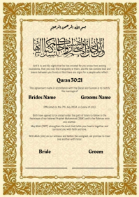 Yellow Vintage Islamic Marriage Certificate A4 template