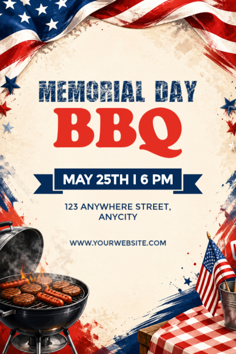 Plantilla de Yellow Vintage Memorial Day BBQ Poster | PosterMyWall