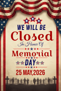 Yellow Vintage Memorial Day Closure Banner 4' × 6' template
