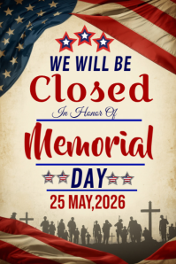 Yellow Vintage Memorial Day Closure Banner 4' × 6' template