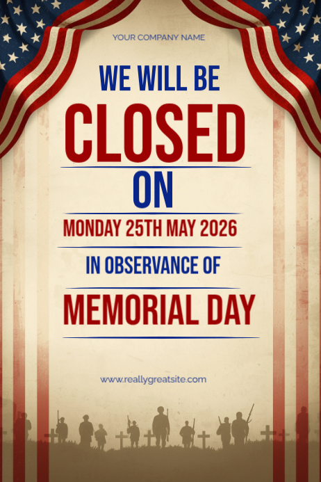 Yellow vintage memorial day closure notice poster Template | PosterMyWall
