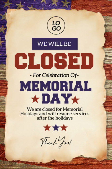Memorial Day Closure Posters Template | PosterMyWall